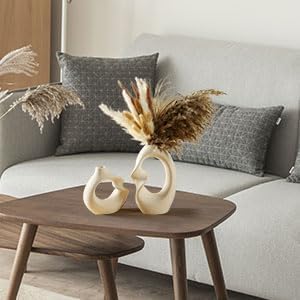 PUREZENTO Unique Beige Ceramic Donut Vase 8.5 & 5.7 Inch - Set of 2 | Decorative Donut Vase for Dried Flowers & Pampas Grass | Vases for Modern Home Decor, Living Room, Office Decor Ideas - Image 3