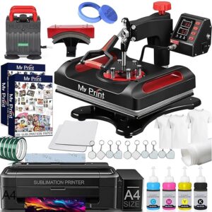 Complete Sublimation Printing Business Setup Kit for Startup Business | T-Shirt & Mug Printing Machine Combo with 5 in 1 Heat Press, Sublimation Printer, Ink, Paper & Sample Products (with Premium Heat Press)